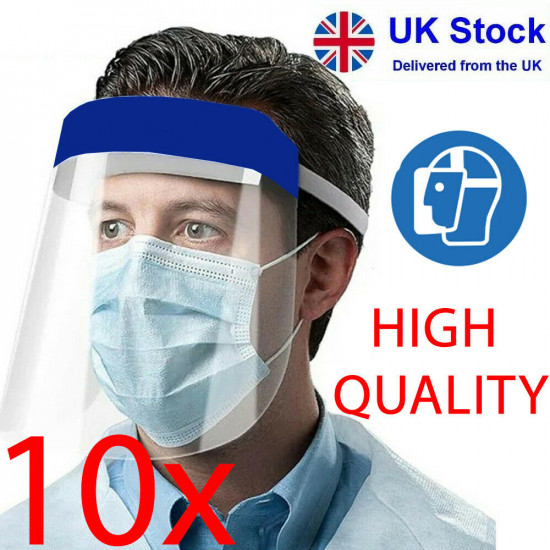 10 X Full Face Mask Visor Shield Ppe Protection Reusable Plastic Guard Safety Uk