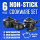 6Pc Non Stick Cookware Set Sauce Pan Pot Lid Kitchen Fry Frying Lids Marble New Kitchenware, Cookware image