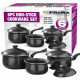 6Pc Non Stick Cookware Set Sauce Pan Pot Lid Kitchen Fry Frying Lids Marble New Kitchenware, Cookware image