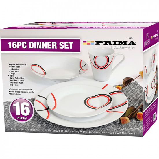 16Pc Dinner Set Bowl Plate Mug Soup Side Porcelain Cup Gift Kitchen Service New 