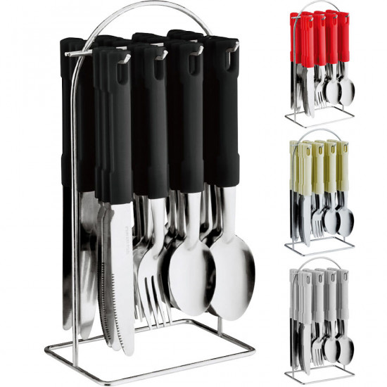 New 24Pc Cutlery Dinner Set Stainless Steel Metal Stand Rack Forks Tea Spoons