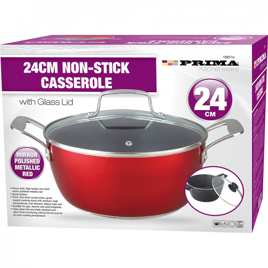 24Cm Non Stick Casserole Cooking Pot Dish Glass Lid Stock Cookware Stew Pan New