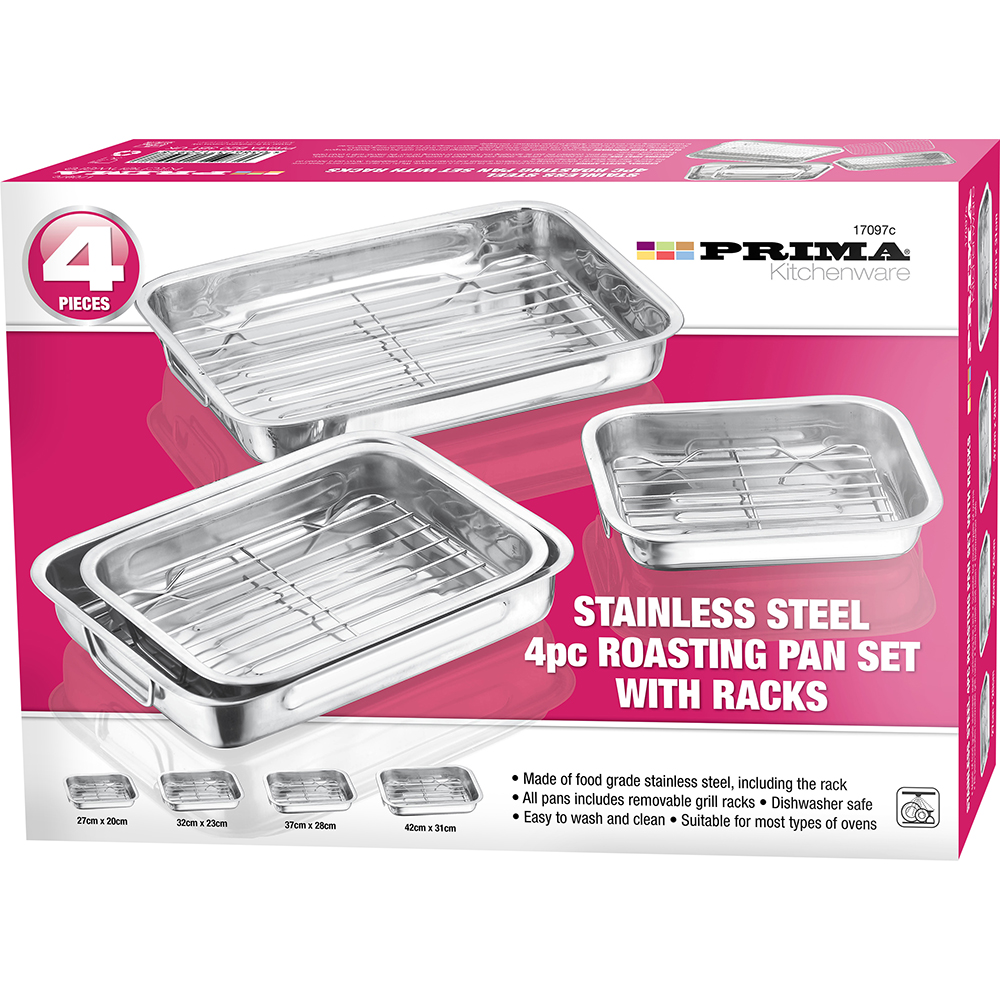 STAINLESS STEEL ROASTING TRAYS OVEN PAN DISH BAKING ROASTER TRAY GRILL RACK 