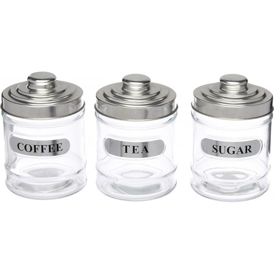 3pc Kitchen Glass Tea Coffee Sugar Stainless Steel Lid Jar Canister Storage New