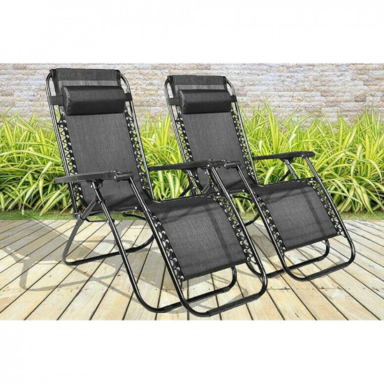 Set Of 2 Reclining Sun Lounger Outdoor Garden Patio Gravity Chair Recliner Bed D