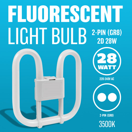 New Set Of 2 Fluorescent Light Bulb 2 Pin Energy Saving 28W Slim Lamp Tube 2D Electrical, Lights & Torches image