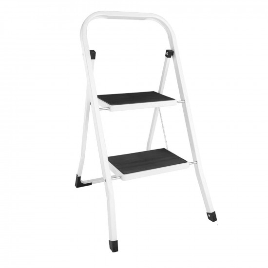 Foldable 2 Step Ladder Non-Slip Step Ladders Top Step Height 19 inch 49 cm White with Black Step Tools & DIY, Miscellaneous image