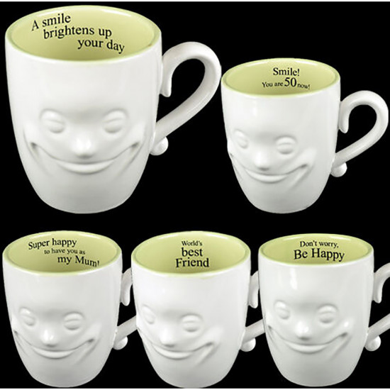 **3 For 2** Smiling Face Mug Tea Coffee Fine China Ceramic Mugs Gift Set Novelty