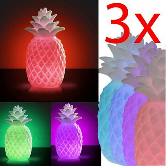 3 X Led Colour Changing Pineapple Mood Light Table Lamp Lighting Bedroom Decor