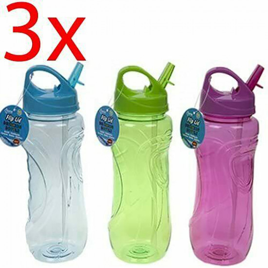 3 X 800Ml Flip Nozzle Drinking Water Bottle Hiking Camping Sports Hydration Gym