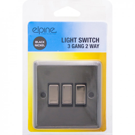 New Black Nickel Single Light Switch 3 Gang 2 Way On/Off With Fixing Screw Home
