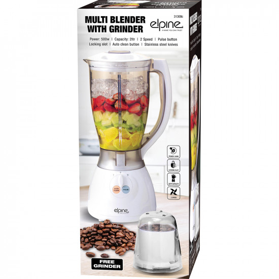 White Multi Food Blender Smoothie Maker Chopper Processor Milkshakes + Grinder