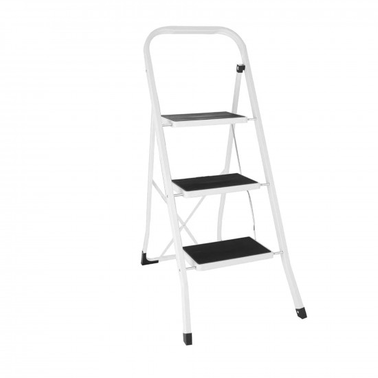 Foldable 3 Step Steel Ladder Non Slip Tread Stepladder Safety Kitchen White New Tools & DIY, Miscellaneous image