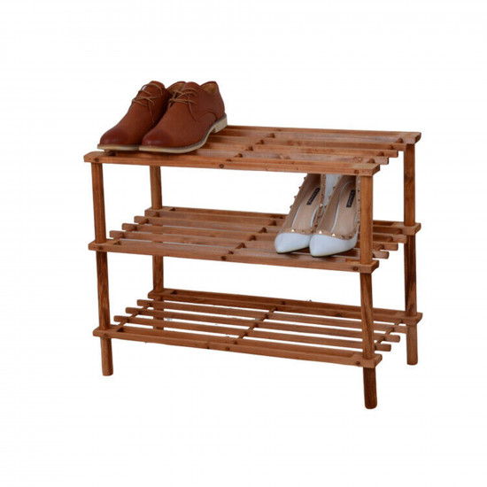 3 Tier Walnut Wooden Shoe Rack Footwear Storage Organiser Unit Shelf Trainers image