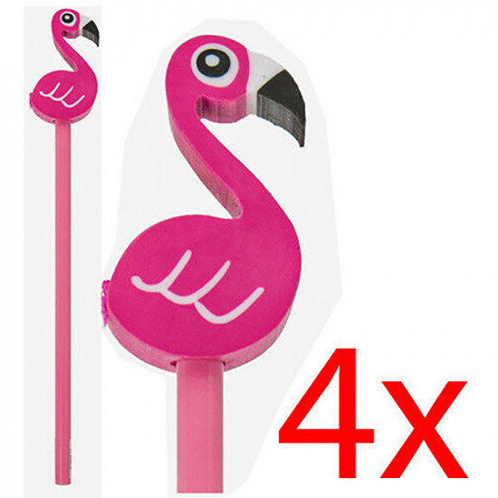 Set Of 4 Pencil With Flamingo Shape Eraser Stationary Kids Novelty School Office