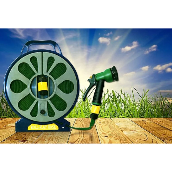 50ft Garden Flat Hose & Spray Nozzle - 7 Settings Garden & Outdoor, Hose Pipes & Fittings image