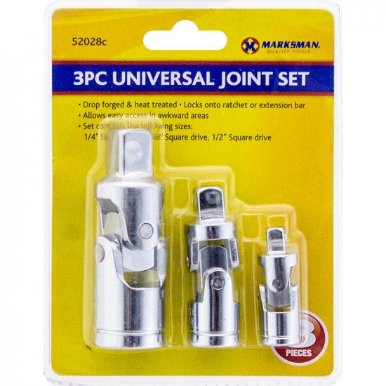 3Pc Universal Joint Set Drive Swivel Head Extension Ratchet Bar Wobble Adaptor