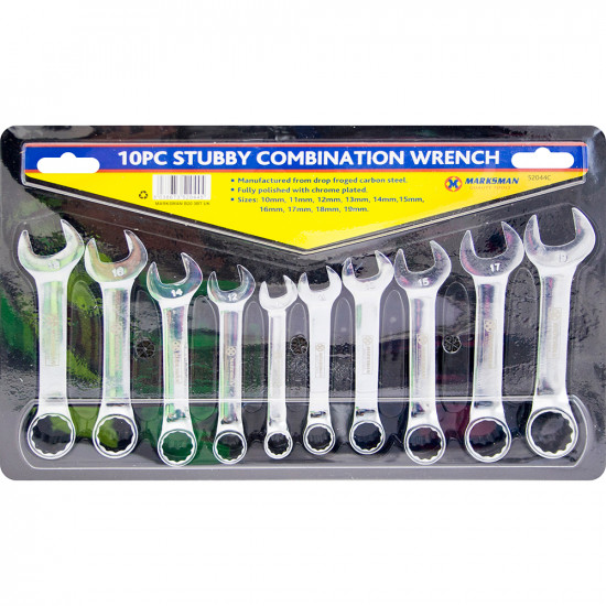 10Pc Polished Stubby Spanner Set Tools Garage Metric Combination Chrome Stibbie