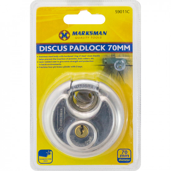 2 X 70Mm S/S Shackle Disc Padlock Lock With Keys Heavy Duty