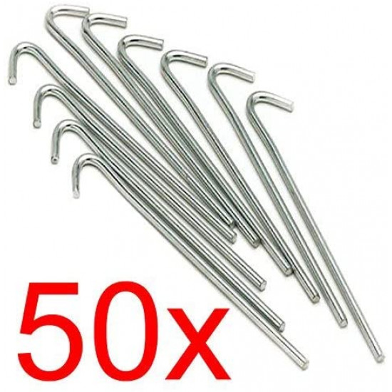 50 X Heavy Duty Galvanised 9" Steel Tent Pegs Metal Camping High Quality New
