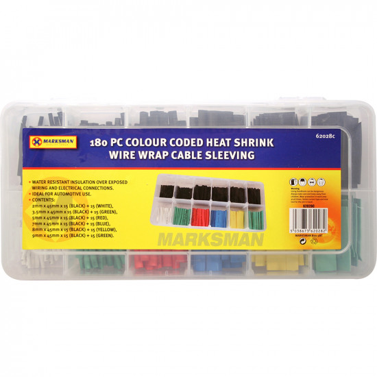 180Pc Assorted Heat Shrink Colour Coded Sleeving Car Electrical Wire Wrap Cable