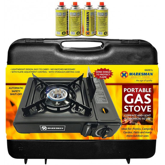Portable Gas Cooker Stove + 4 Butane Bottles Camping Bbq Party Burner Outdoor