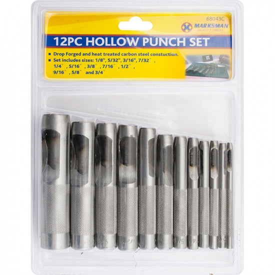 12Pc Hollow Punch Set Steel Wood Plastic Metal Leather Tool Hole 3-19Mm Cutting
