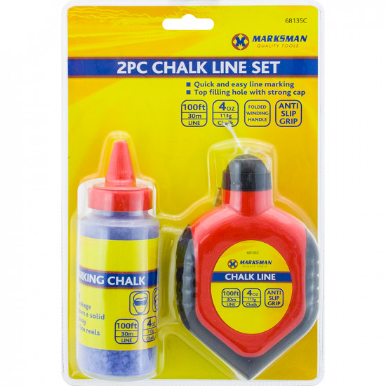 2Pc Builders Chalk String Line Kit Reel Set 30M (100Ft) 4Oz Blue Chalk Marker