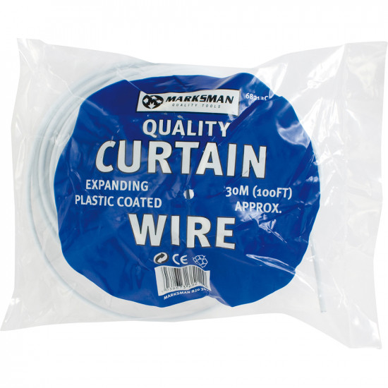 30M White Plastic Coated Curtain Wire Hanging Cord Cable Hook Eye Window Net New