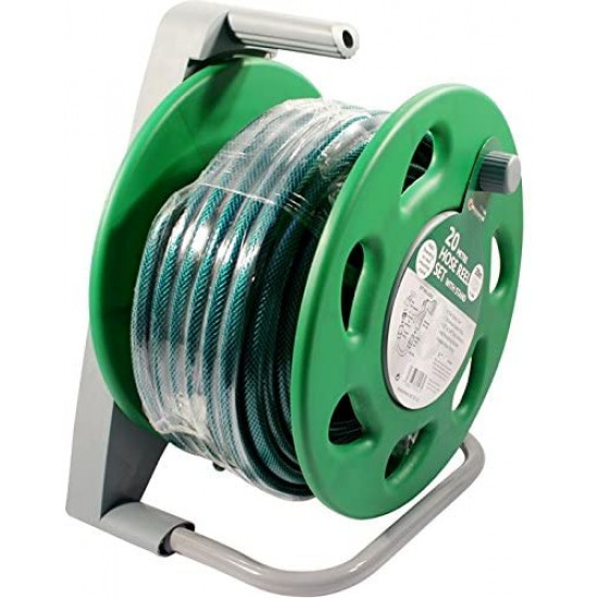 20M Garden Hose Pipe Reel Free Standing Handle Reinforced 3 Ply New