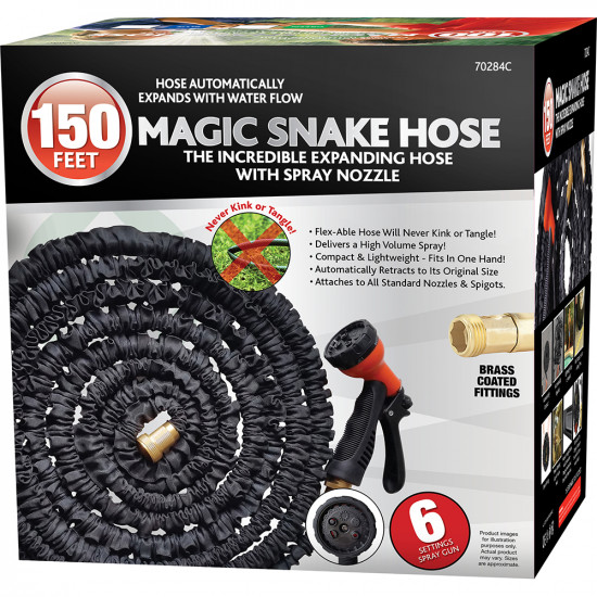 150Ft Black Expandable Flexible Garden Hose Pipe Expanding Fittings + Spray Gun