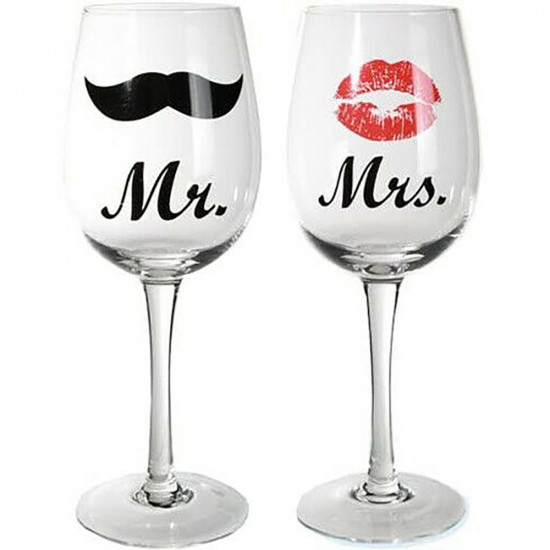 Set Of 2 Mr Mrs Wine Glass Wedding Day Anniversary Gift Present Glasses Drinking