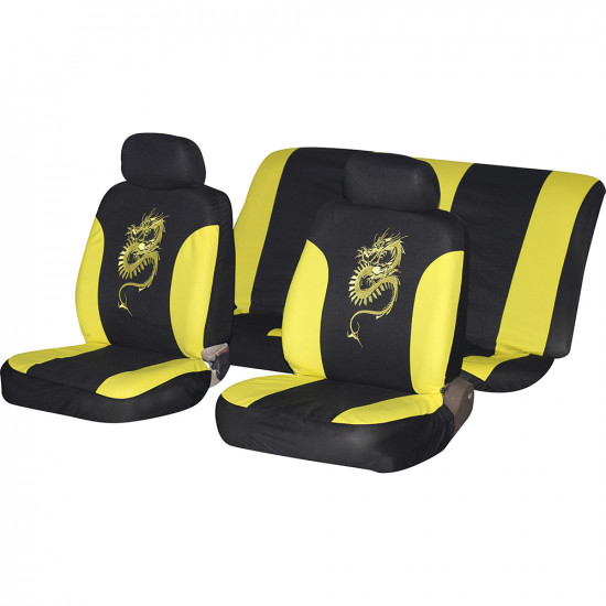 6Pc Yellow Dragon Design Car Seat Cover Set Vehicle Accessory Pack Parts Gift
