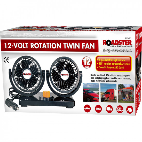 12V Dual Fan For Trucker Car Lorry Caravans 360 Rotation Cool 2 Speed Twin Fan