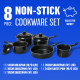 New 8pc Non Stick Cookware Set Milkpan Saucepan Kitchen Cook Pan Lids Cooking Kitchenware, Cookware image