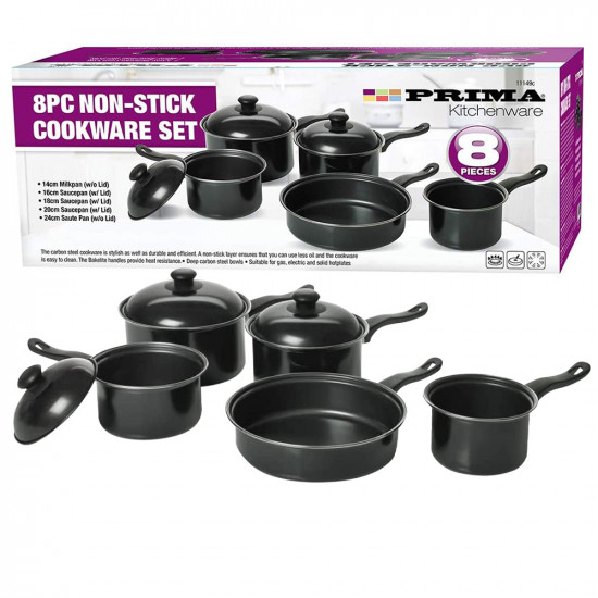 New 8pc Non Stick Cookware Set Milkpan Saucepan Kitchen Cook Pan Lids Cooking Kitchenware, Cookware image