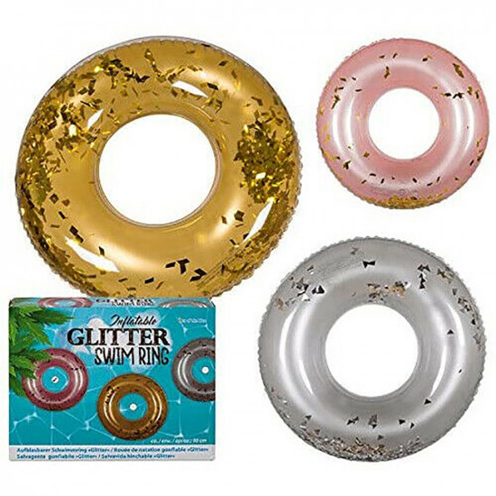 90Cm Novelty Glitter Swimming Inflatable Rubber Swim Ring Holiday Pool Fun Kids