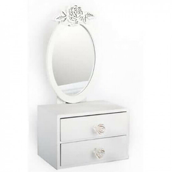 2 Drawer Vanity Mirror Wooden Rose Make Up Table Bedroom Gift White Dressing New