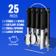 New 24Pc Cutlery Dinner Set Stainless Steel Metal Stand Rack Forks Tea Spoons Kitchenware, Cutlery Sets image