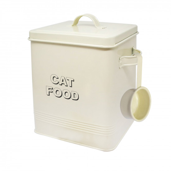 New Cat Food Storage Container With Scoop Enamel Lid Tin Home Retro Vintage Household, Pet Accessories image