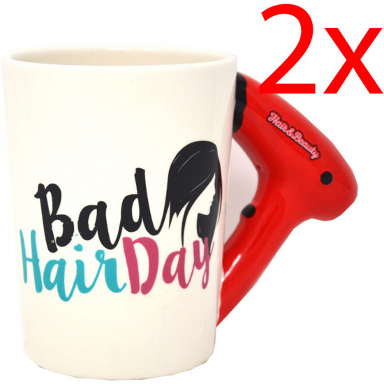 2 X Bad Hair Day Hair And Beauty Handle Coffee Mug 3D Tea Gift Cup Novelty Girls