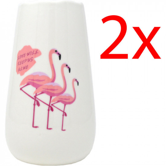 2 X Flamingo Flower Vase Ceramic Storage Decor Gift Ornament Jug Mantel Table