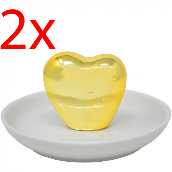 2 X Heart Trinket Dish Gold Rings Necklace Jewellery Plate Ceramic Storage Gift