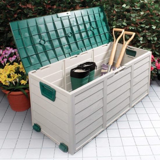 Outdoor Garden Plastic Storage Seat Utility Chest Cushion Shed Box Tools Toys New Green Garden & Outdoor, Garden Tools image