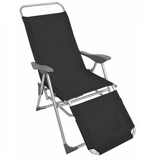 Sun Lounger Recliner Chair 2 In 1 Garden Foldable Steel Black Outdoor Camping