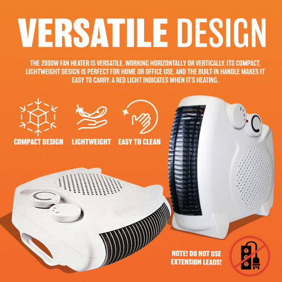 2000W Portable Fan Heater With Thermostat 