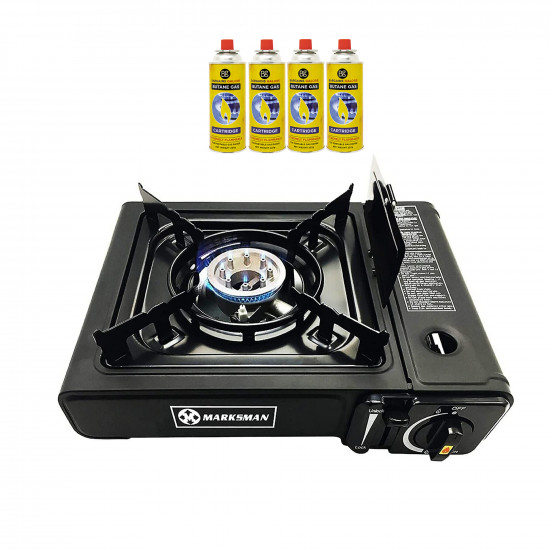 Black Camping Stove Gas Stove Gas Cooker for Outdoor BBQ, Fire and Grill + 4 Butane Gas Canisters image
