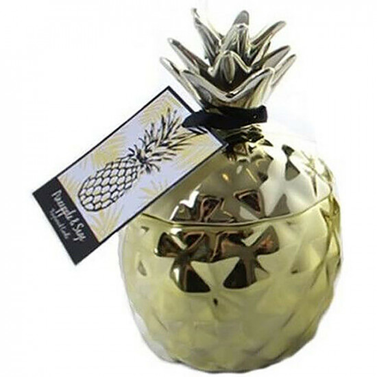 15Cm Gold Pineapple Candle Sage Rosemary Ceramic Home Decor Xmas Gift Set Lid