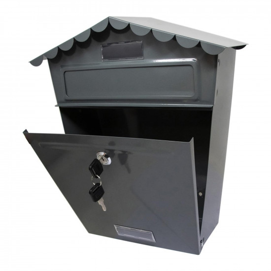 Grey Steel Post Box Postbox Lockable Letterbox Mail Wall Mounted Letters Home Household, Home Furniture image