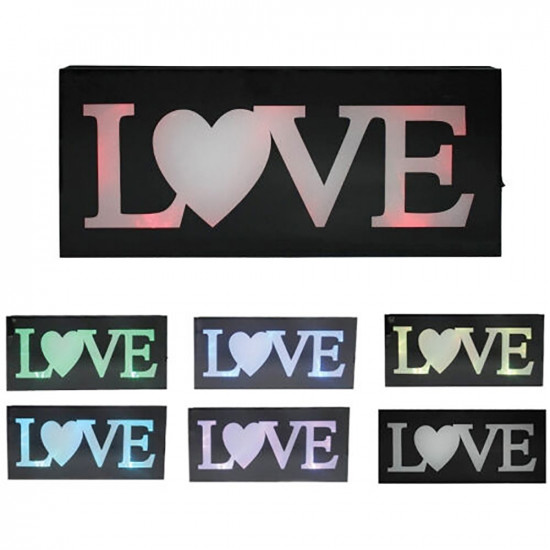 50Cm Black Love Led Colour Changing Glass Plaque Gift Mantel Wall Mountable New